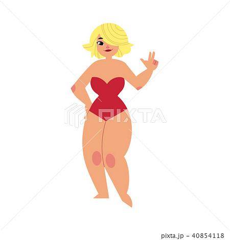 Vector cartoon plump overweight woman swimsuit Vector cartoon plump overweight woman swimsuit 40854118