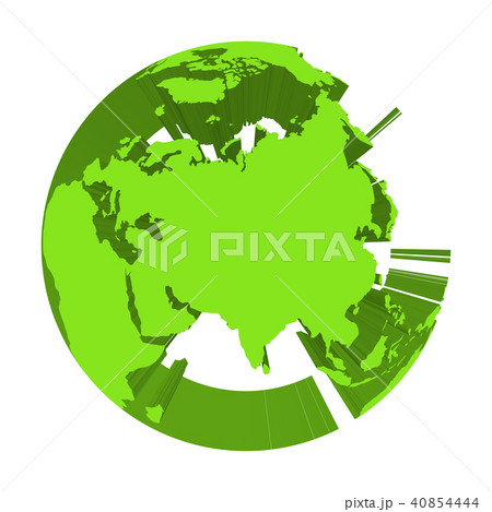 Earth globe model with green extruded lands. Focused on Asia. 3D vector illustration 40854444