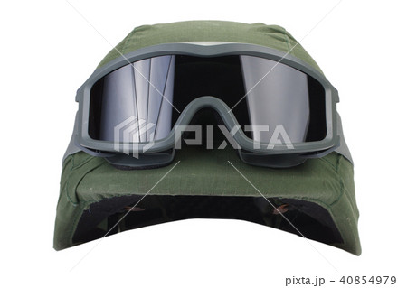 kevlar helmet with a camouflage cover and goggles kevlar helmet with a camouflage cover and goggles 40854979