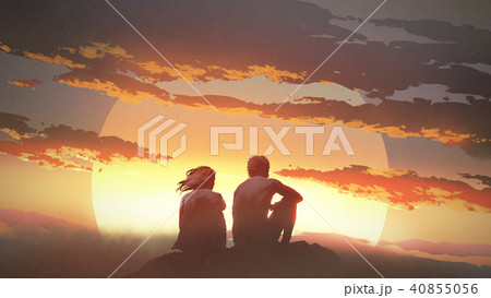 young couple looking at the sunset 40855056