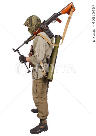 insurgent wearing keffiyeh with machine gun 40855467