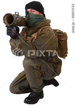 insurgent wearing shemagh with RPG rocket launcher insurgent wearing shemagh with RPG rocket launcher 40855532