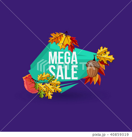 Mega sale geometric label with autumn leaves 40859319