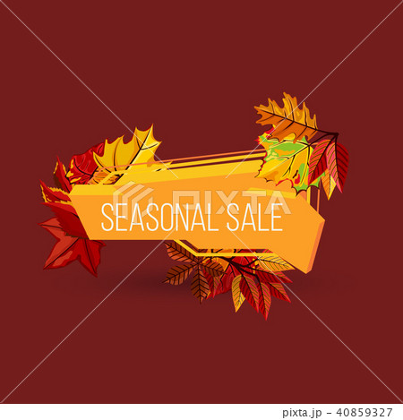 Seasonal sale geometric label with autumn leaves 40859327