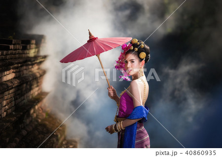 Beautiful rural thai woman wear thai dress 40860935