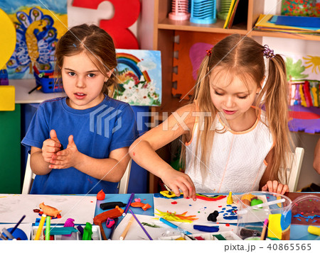 Plasticine modeling clay in children class in school. Plasticine modeling clay in children class in school. 40865565