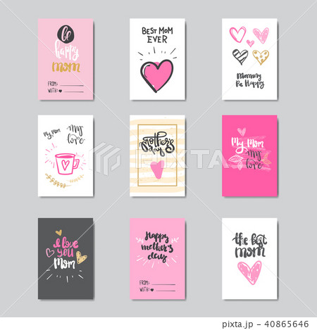 Set Of Greeting Cards For Happy Mother Day Holiday Decorated With Cute Lettering Calligraphy 40865646