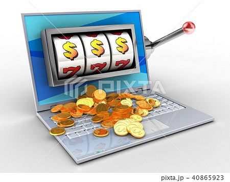 3d illustration of laptop with slot machine 3d illustration of laptop with slot machine 40865923