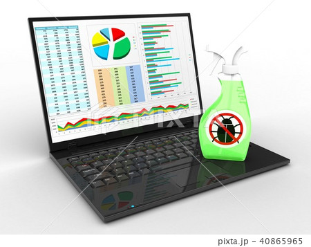 3d illustration of laptop with  bug spray 40865965
