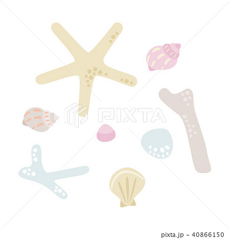 いろいろな形と色のサンゴや貝殻のイラストのイラスト素材
