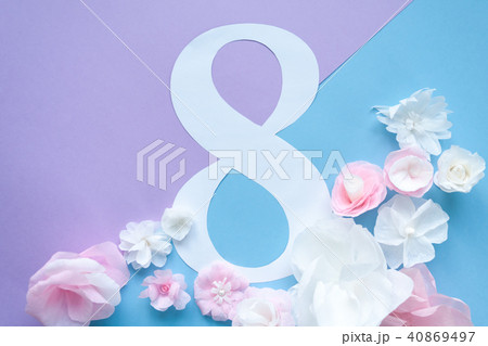 March 8 Women's Day card with paper flowers March 8 Women's Day card with paper flowers 40869497