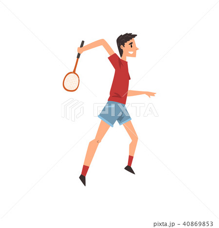Young man playing tennis or badminton, active healthy lifestyle concept cartoon vector Illustration Young man playing tennis or badminton, active healthy lifestyle concept cartoon vector Illustration 40869853