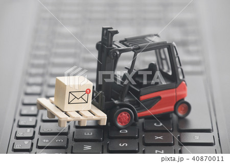 Forklift with new email graphic on keyboard Forklift with new email graphic on keyboard 40870011