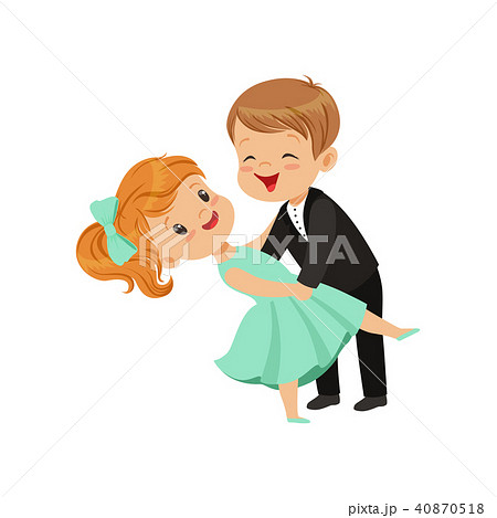 Cute little boy and girl dancing classical dance in elegant clothes vector Illustration i on a white 40870518