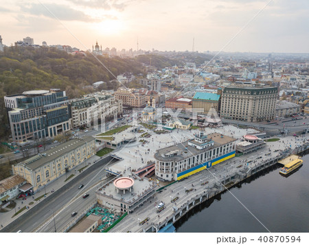 Panoramic view of the river station and Postal square at the sunset in Podil in Kiev, Ukraine Panoramic view of the river station and Postal square at the sunset in Podil in Kiev, Ukraine 40870594