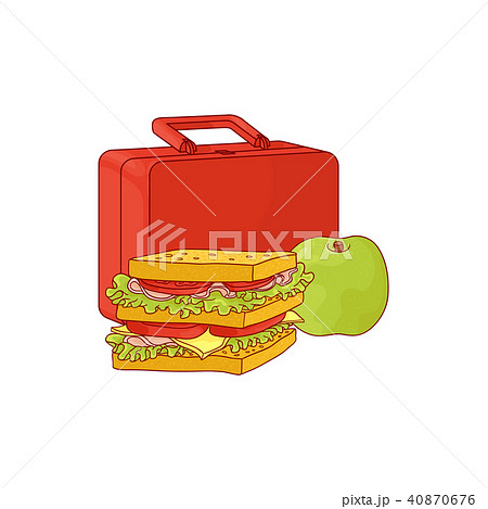 Plastic lunchbox with sandwich and apple for school or work break isolated on white background. Plastic lunchbox with sandwich and apple for school or work break isolated on white background. 40870676