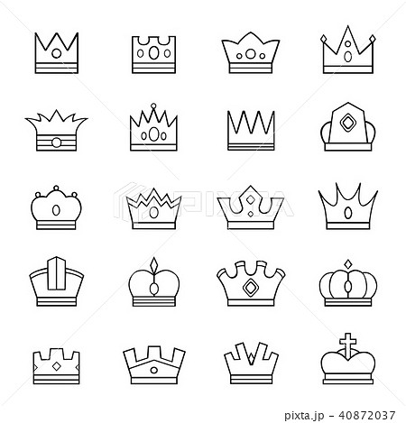 王冠 白黒 ベクター 素材 セット Crown Icons Setのイラスト素材