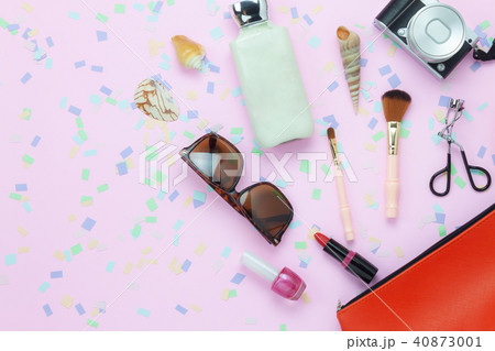 Table top view items to travel summer holiday. 40873001