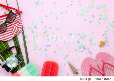 Table top view items to travel summer holiday. 40873002