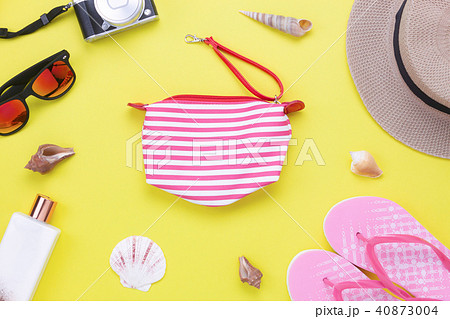 Table top view items to travel summer holiday. 40873004