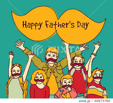 Happy fathers day group children moustache sign 40873760