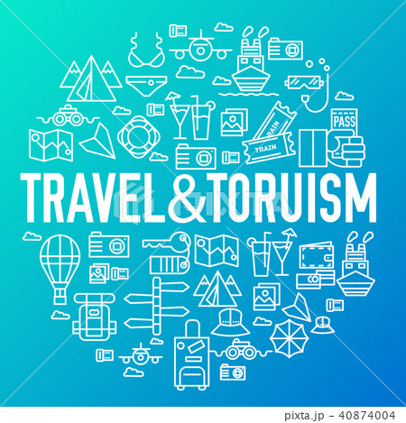 Summer travel circle icons items banners design. 40874004