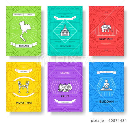 thailand thin line brochure cards set. Country thailand thin line brochure cards set. Country 40874484