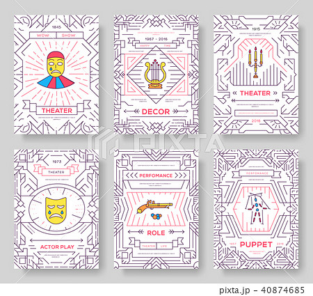 Circus thin line brochure cards set. Festival Circus thin line brochure cards set. Festival 40874685