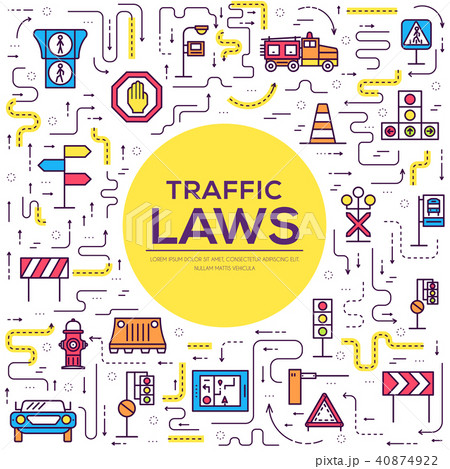 Traffic light day, highway code outline icons set. 40874922