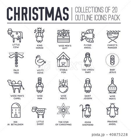 Merry Christmas line icons flat set background. 40875228