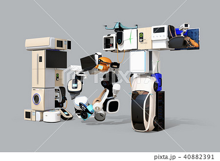 スマート家電と電気自動車で表現したIoT文字。暮らしにあるモノのインタネットコンセプト スマート家電と電気自動車で表現したIoT文字。暮らしにあるモノのインタネットコンセプト 40882391