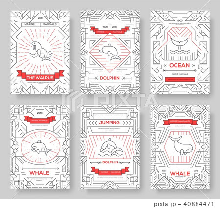 Set of line sea mammals animal pattern concept 40884471