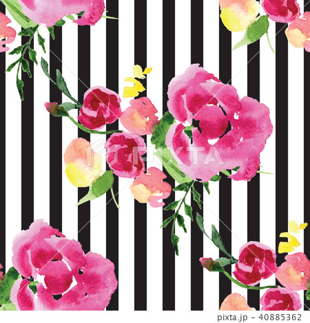 Hand-painted watercolor floral rose Pattern 40885362