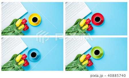 tulips, cup of coffee and notebook 40885740