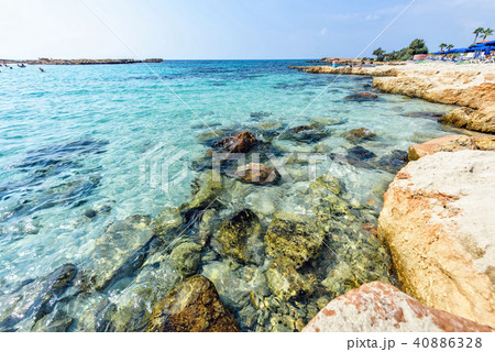 Daylight view to Nissi Beach with colorful bright 40886328