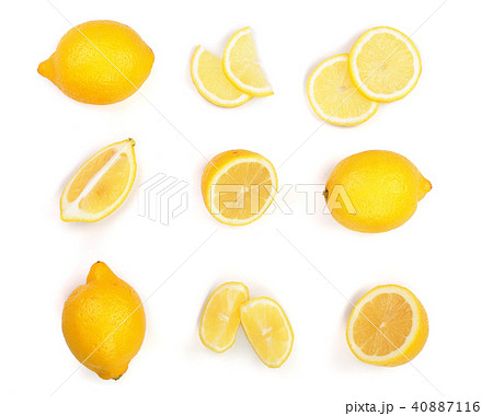 Lemon isolated on white background. Seamless pattern with fruits. Top view. Flat lay Lemon isolated on white background. Seamless pattern with fruits. Top view. Flat lay 40887116