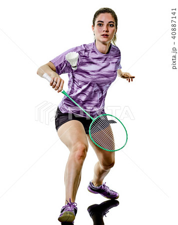 young teenager girl woman Badminton player isolated 40887141