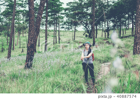 Young tourist woman hiking and backpacker 40887574