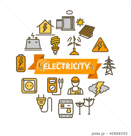 Electricity Signs Round Design Template Thin Line Icon Concept. Vector Electricity Signs Round Design Template Thin Line Icon Concept. Vector 40888505