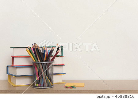 School supplies on wood table background.  40888816