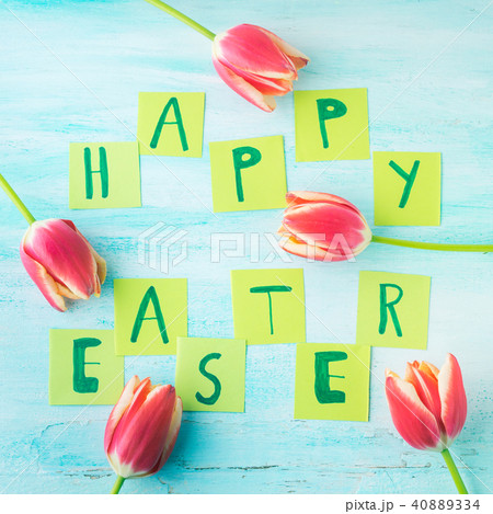 Happy Easter background tulips flowers Happy Easter background tulips flowers 40889334