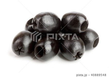 whole black olives isolated on white background macro 40889548