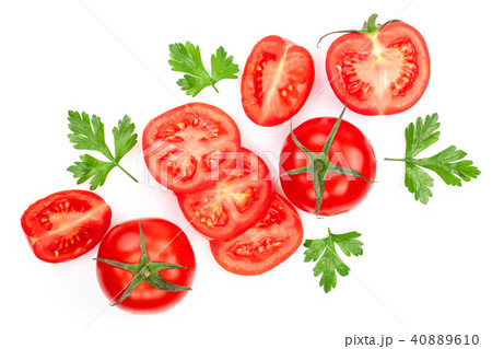 tomatoes with parsley leaves isolated on white background. Top view. Flat lay 40889610