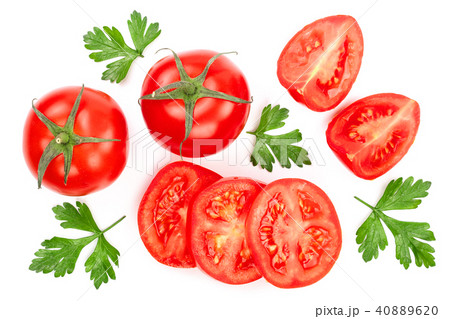 tomatoes with parsley leaves isolated on white background. Top view. Flat lay 40889620