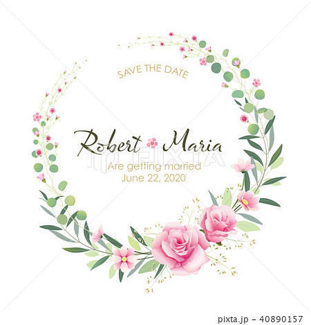 Flower Wedding Invitation Card 花模様 結婚式招待状 のイラスト素材 40890157 Pixta