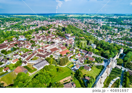 Aerial view of Provins, a town of medieval fairs and a UNESCO World Heritage Site in France 40891697