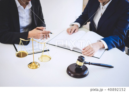 Teamwork of business lawyer colleagues, consultation and confere 40892152