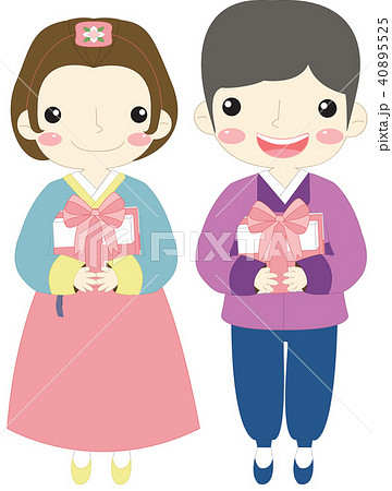 カップル 韓服 ギフトのイラスト素材