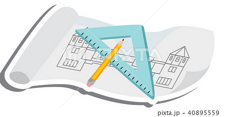 図 設計図 鉛筆のイラスト素材