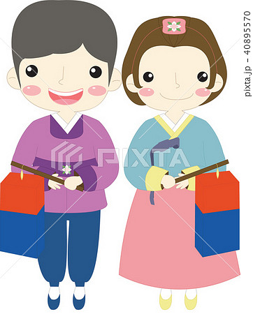カップル 韓服 伝統的な衣装のイラスト素材 40895570 Pixta